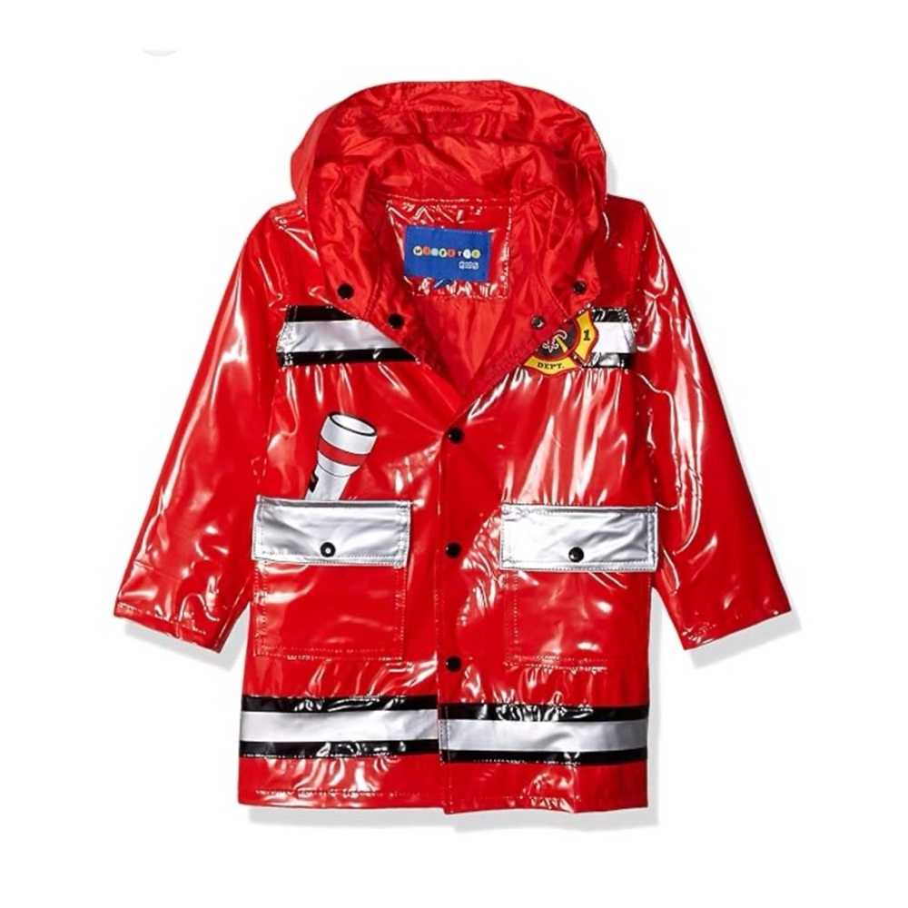 NWT Wippette Red Rubber Jr. Fire Fighter Hooded Rain Jacket Toddler Size 12M NEW